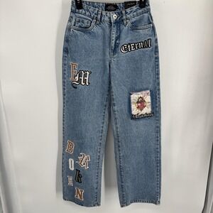 Factorie Jeans Womens 2 Blue High Rise Straight Leg Eternal Mistakes Patchwork